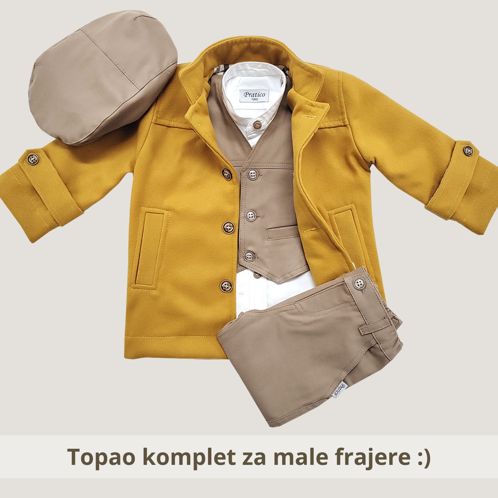 Oker/kapućino-bež/beli komplet sa kaputom